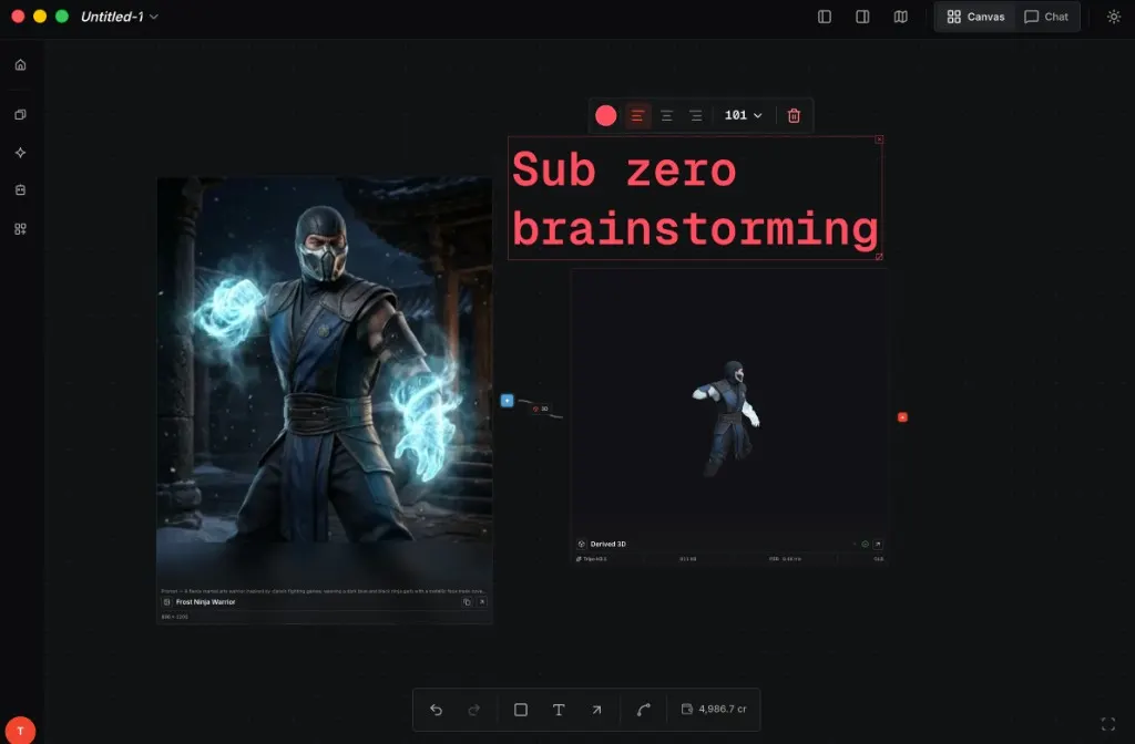 Sub-Zero concept art connected to a derived 3D model on the canvas.