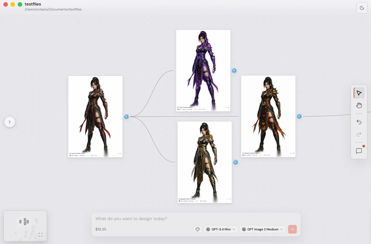 Artyx canvas branching character portraits through costume and palette variations