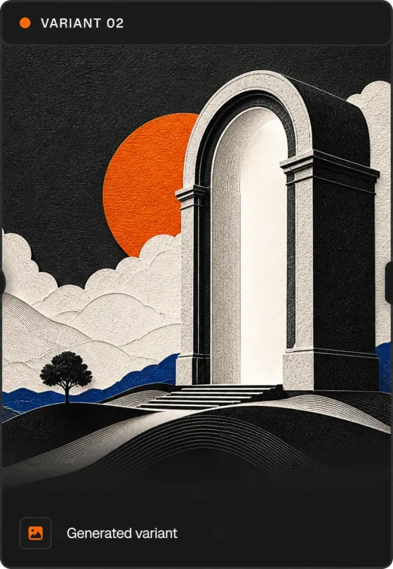 Variant 02 node: an editorial black, white, and orange reading of the portal.