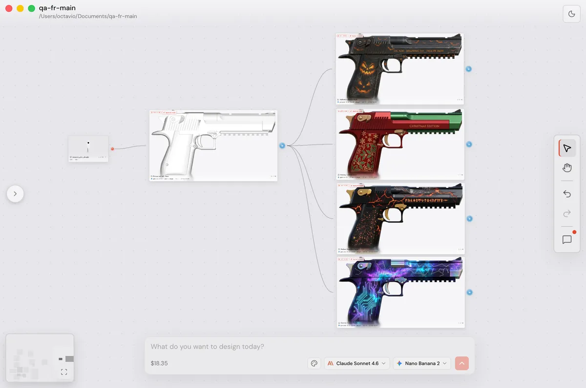 Artyx canvas exploring Desert Eagle weapon skin variants from a single base render